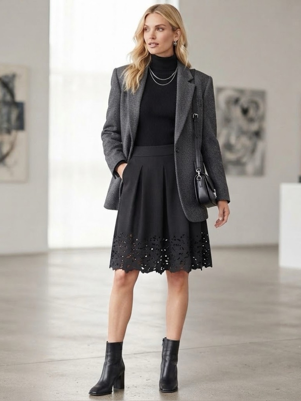 Black BCBG knit skirt with cutout hem